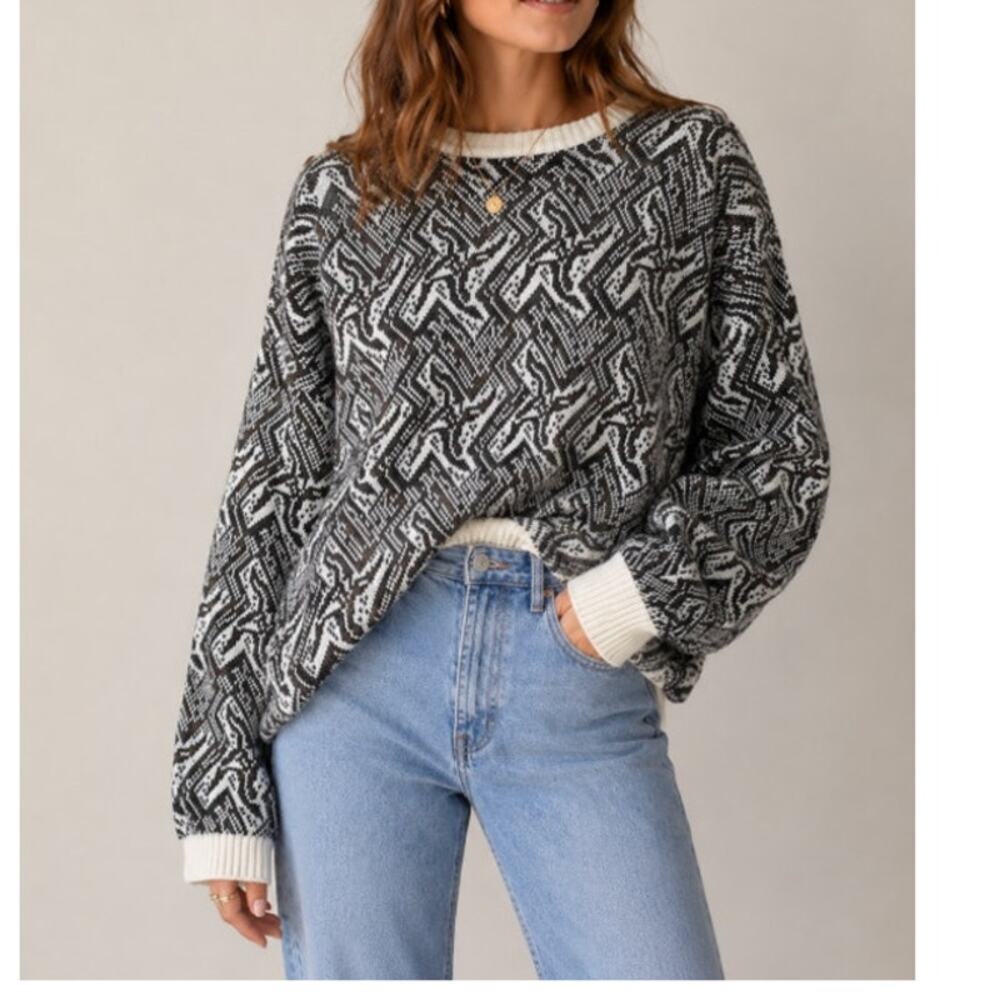 Vintage Kennington Italy Abstract Knit Grandpa Sweater Black White Size S